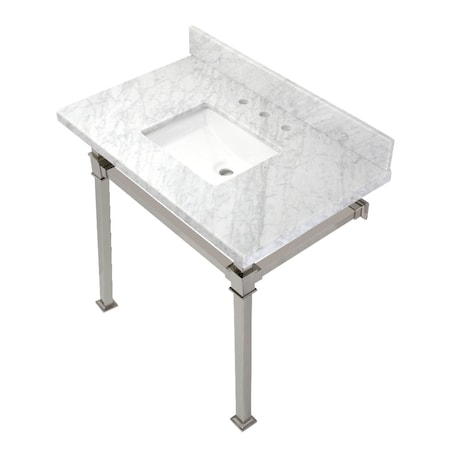 Kingston Brass KVPB36MSQ6 36-Inch Carrara Marble Console Sink, Marble White/Polished Nickel KVPB36MSQ6